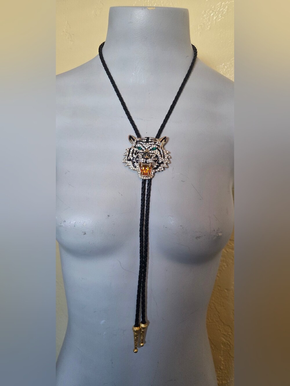 Bling Tiger Bolo - Gold & Black Leather - Unisex